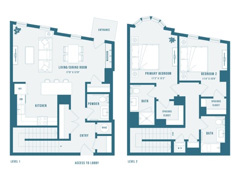 Floor plan for 2 beds, 2.5 baths, 1573 sqft